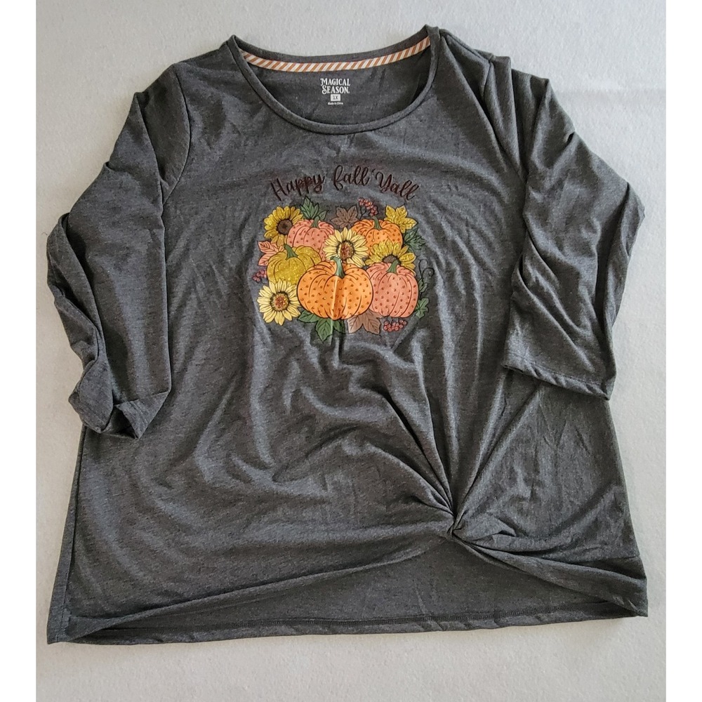 Magical Season Women's Happy Fall' Yall Pumpkin Graphic Shirt Plus 1X Gray NWT - Picture 3 of 10